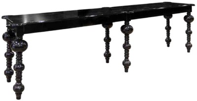 Casa Padrino table de bar baroque de luxe noir 400 x 80 x H. 109 cm - Table en bois massif fait main - Mobilier de bar baroque noble - Mobilier d'hôtel - Qualité de Luxe