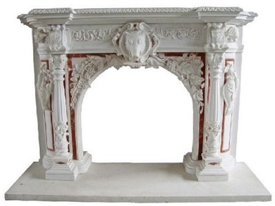Casa Padrino marco de chimenea barroco de lujo blanco / rojo 180 x 35 x A. 130 cm - Marco de chimenea de mármol de alta calidad - Accesorios decorativos en estilo barroco - Noble y Magnífico Casa Padrino marco de chimenea barroco de lujo blanco / rojo 180 x 35 x A. 130 cm - Marco de chimenea de mármol de alta calidad - Accesorios decorativos en estilo barroco - Noble y Magnífico