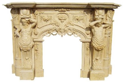 Casa Padrino marco de chimenea barroco de lujo beige 255 x 55 x A. 170 cm - Marco de chimenea hecho a mano de mármol de alta calidad - Magníficos muebles barrocos