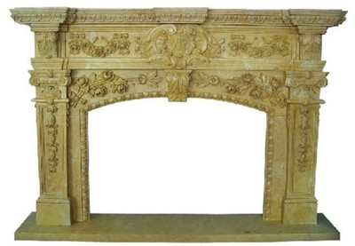 Casa Padrino marco de chimenea barroco de lujo amarillo 200 x 40 x A. 150 cm - Marco de chimenea hecho a mano de mármol de alta calidad - Accesorios de decoración de chimeneas - Muebles de mármol barroco