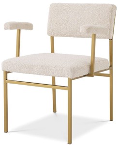 Casa Padrino silla de comedor de lujo crema / latón 64 x 67 x A. 84 cm - Silla de cocina noble con reposabrazos - Muebles de comedor de lujo