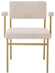 Casa Padrino luxury dining chair cream / brass 64 x 67 x H. 84 cm - Noble kitchen chair with armrests - Luxury dining room furniture