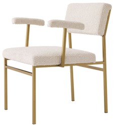 Casa Padrino luxury dining chair cream / brass 64 x 67 x H. 84 cm - Noble kitchen chair with armrests - Luxury dining room furniture