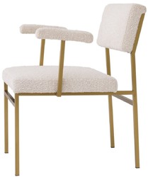 Casa Padrino luxury dining chair cream / brass 64 x 67 x H. 84 cm - Noble kitchen chair with armrests - Luxury dining room furniture