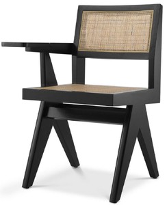 Casa Padrino silla de oficina de lujo negro / natural 44 x 54 x A. 85,5 cm - Silla de madera maciza con mimbre de ratán y estante - Muebles de oficina de lujo
	
