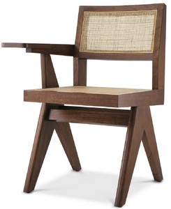 Casa Padrino silla de oficina de lujo marrón / natural 44 x 54 x A. 85,5 cm - Silla de madera maciza con mimbre de ratán y estante - Muebles de oficina de lujo
	
