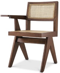 Casa Padrino chaise de bureau de luxe marron / naturelle 44 x 54 x H. 85,5 cm - Chaise en bois massif avec osier en rotin et étagère - Mobilier de bureau de luxe

