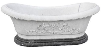 Casa Padrino bañera barroco de lujo blanco / negro 180 cm - Bañera de mármol independiente - Accesorios de baño - Noble y Magnífico
