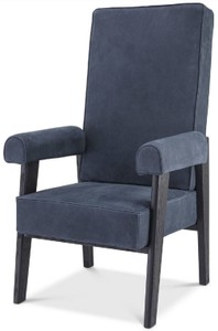 Casa Padrino sillón de lujo de piel genuina con respaldo alto azul / negro 70 x 78 x A. 123 cm - Sillón de salón con cuero fino de búfalo - Muebles de Lujo