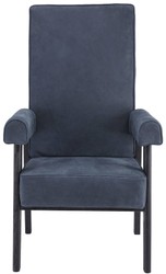 Casa Padrino luxury genuine leather high back armchair blue / black 70 x 78 x H. 123 cm - Living room armchair with fine buffalo leather - Luxury Furniture