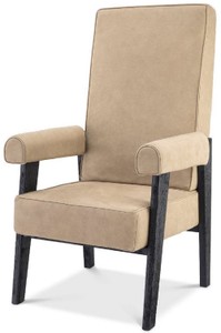 Casa Padrino sillón de lujo de piel genuina con respaldo alto beige / negro 70 x 78 x A. 123 cm - Sillón de salón con cuero fino de búfalo - Muebles de Lujo