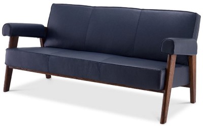 Casa Padrino luxury genuine leather sofa blue / brown 160 x 78 x H. 74 cm - Living room sofa with fine buffalo leather - Living room furniture - Luxury Collection