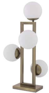 Casa Padrino Luxus Tischleuchte Messingfarben / Weiß 35 x 37,5 x H. 65,5 cm - Elegante Schreibtischleuchte mit runden Glas Lampnschirmen - Luxus Leuchten