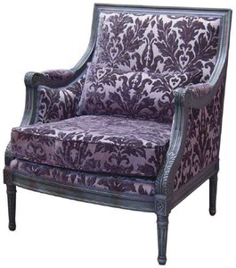 Luxus Barock Wohnzimmer Sessel Antik Stil Sessel mit Muster Lila Grau Luxury Baroque Living Room Armchair Antique Style Armchair with Pattern Purple Gray