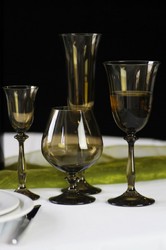 Casa Padrino luxury baroque white wine glass set of 6 amber Ø 8.5 x H. 21 cm - Handmade wine glasses - Hotel & Restaurant Accessories - Luxury Quality