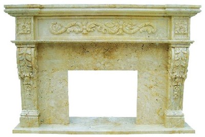 Casa Padrino marco de chimenea barroco de lujo amarillo 150 x 30 x A. 120 cm - Marco de chimenea hecho a mano de mármol de alta calidad - Accesorios de decoración de chimeneas - Muebles de mármol barroco