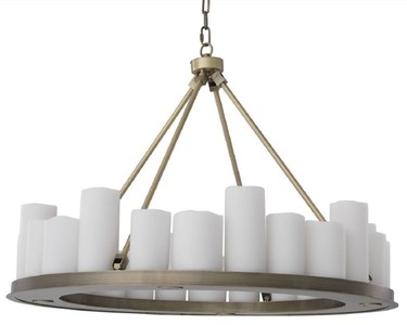 Casa Padrino Luxus LED Kronleuchter Messingfarben / Weiß Ø 90 x H. 65 cm - Moderner runder Kronleuchter mit Fernbedienung - Luxus Qualität