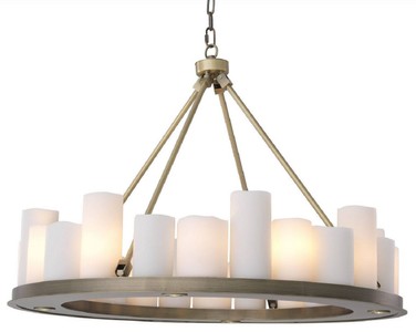 Casa Padrino Luxus LED Kronleuchter Messingfarben / Weiß Ø 90 x H. 65 cm - Moderner runder Kronleuchter mit Fernbedienung - Luxus Qualität