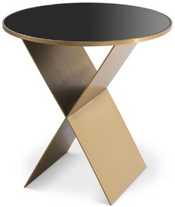 Casa Padrino mesa auxiliar de lujo latón / negro Ø 50 x A. 50 cm - Mesa redonda de acero inoxidable con tapa de vidrio - Muebles de salón - Colección de Lujo