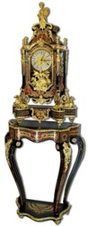 Casa Padrino consolle boulle barocco di lusso con orologio da tavolo nero / rosso / oro 80 x 35 x A. 208 cm - Consolle in legno massello fatto a mano con orologio - Mobili Barocchi - Nobile e Magnifico