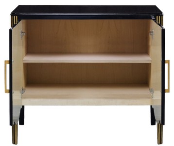 Casa Padrino Luxus Art Deco Sideboard Schwarz / Gold 100 x 50 x H. 90 cm - Edler Massivholz Schrank mit 2 Türen - Art Deco Wohnzimmer Möbel
