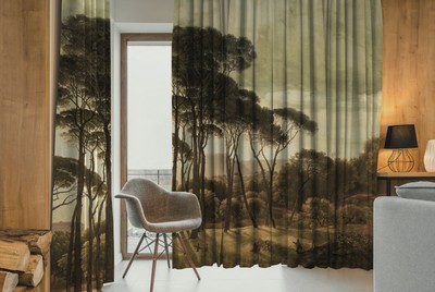 Bedrucktes Luxus Designer Vorhänge Gardinen Set Landschaft Mehrfarbig Printed Luxury Designer Curtains Curtain Set Landscape Multicolor