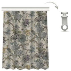 Casa Padrino luxury curtain set flowers & birds light beige / multicolor 250 x H. 290 cm - Printed linen & velvet curtains - Eyelet curtains - Sliding curtains - Living Room Bedroom Curtains