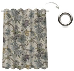 Casa Padrino luxury curtain set flowers & birds light beige / multicolor 250 x H. 290 cm - Printed linen & velvet curtains - Eyelet curtains - Sliding curtains - Living Room Bedroom Curtains