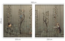 Bedrucktes Luxus Designer Vorhänge Gardinen Set Frauen im Garten Grau Mehrfarbig Printed Luxury Designer Curtains Curtain Set Women in Garden Gray Multicolor
