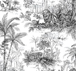 Casa Padrino luxury curtain set jungle white / black 250 x H. 290 cm - Printed linen & velvet curtains - Eyelet curtains - Sliding curtains - Living Room Bedroom Curtains