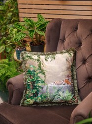 Luxus Designer Deko Kissen mit Fransen Dschungel & Tiger Design Mehrfarbig Grün Luxury Designer Decorative Pillow with Fringes Jungle & Tiger Design Multicolor Green 