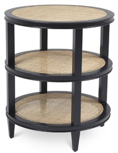 Casa Padrino mesa auxiliar de lujo negro / natural Ø 55 x A. 64 cm - Mesa redonda de madera maciza con mimbre de ratán - Muebles de Salón - Colección de Lujo