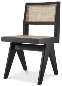 Casa Padrino sedia da pranzo di lusso nero / naturale 44 x 54 x A. 85,5 cm - Sedia in legno massello con rattan - Mobili per sala da pranzo di lusso