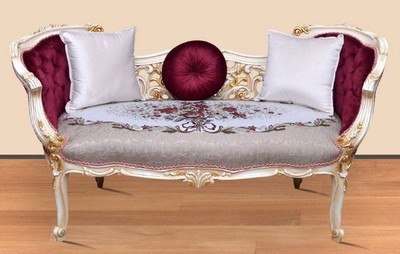 Casa Padrino banc baroque gris / multicolore / blanc / or 150 x 55 x H. 80 cm - Magnifique banc en bois massif avec motif floral noble - Mobilier Baroque
