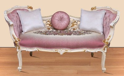 Casa Padrino banc baroque rose / multicolore / blanc / or 150 x 55 x H. 80 cm - Magnifique banc en bois massif avec motif floral noble - Mobilier Baroque