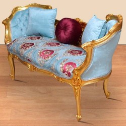 Casa Padrino banc baroque bleu clair / multicolore / or 150 x 55 x H. 80 cm - Magnifique banc en bois massif avec motif floral noble - Mobilier Baroque