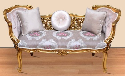 Casa Padrino banc baroque argent / rose / or 150 x 55 x H. 80 cm - Magnifique banc en bois massif avec motif floral noble - Mobilier Baroque