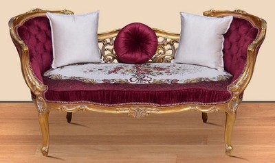 Casa Padrino banc baroque violet / blanc / or 150 x 55 x H. 80 cm - Magnifique banc en bois massif avec motif floral noble - Mobilier de style baroque 
