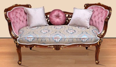 Casa Padrino banc baroque multicolore / rose / marron / or 150 x 55 x H. 80 cm - Magnifique banc en bois massif avec motif floral noble - Mobilier de style baroque