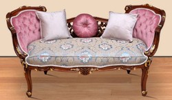 Casa Padrino banc baroque multicolore / rose / marron / or 150 x 55 x H. 80 cm - Magnifique banc en bois massif avec motif floral noble - Mobilier de style baroque