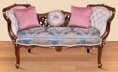Casa Padrino panca barocco blu / beige / marrone / oro 150 x 55 x A. 80 cm - Magnifica panca in legno massello con motivo floreale nobile - Mobili in stile barocco