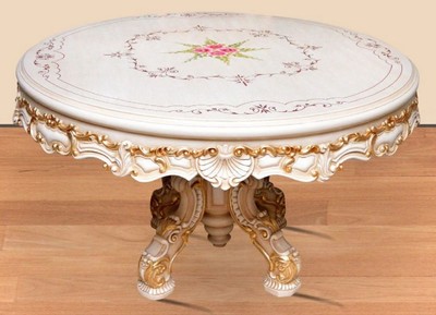 Casa Padrino Barock Esszimmer Set Bordeauxrot / Grau / Weiß / Gold - 1 runder Esstisch & 4 Esszimmerstühle - Prunkvolle Esszimmer Möbel im Barockstil