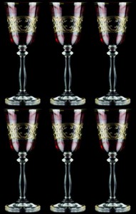 Casa Padrino set di 6 bicchieri da liquore barocco di lusso rosso bordeaux / oro Ø 5,5 x A. 17 cm - Bicchieri da liquore fatti e dipinti a mano - Accessori per Hotel e Ristoranti - Qualità di Lusso