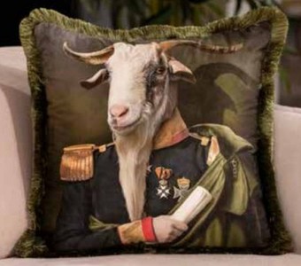 Casa Padrino coussin décoratif de luxe officier chèvre vert / multicolore 45 x 45 cm - Coussin en velours imprimé avec franges - Collection de Luxe
