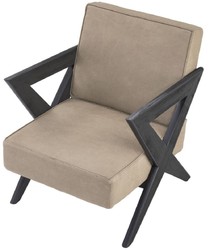 Casa Padrino poltrona di lusso in vera pelle beige / nero 63 x 79 x A. 76 cm - Poltrona da soggiorno con pregiata pelle di bufalo - Mobili di Lusso