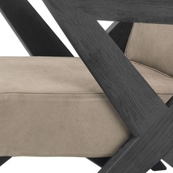 Casa Padrino poltrona di lusso in vera pelle beige / nero 63 x 79 x A. 76 cm - Poltrona da soggiorno con pregiata pelle di bufalo - Mobili di Lusso