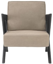 Casa Padrino poltrona di lusso in vera pelle beige / nero 63 x 79 x A. 76 cm - Poltrona da soggiorno con pregiata pelle di bufalo - Mobili di Lusso
