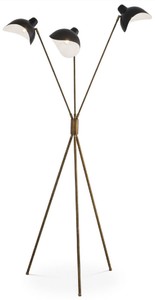 Casa Padrino lámpara de pie de lujo latón antiguo / negro 87 x 87 x A. 180 cm - Elegante lámpara de pie trípode de estilo años 50 - Colección de Lujo