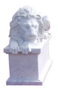 Casa Padrino sculpture en marbre Art Nouveau de luxe lion regarde vers la gauche blanc 150 cm - Figurine de décoration de jardin et terrasse résistante aux intempéries avec socle