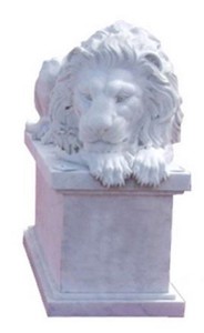 Casa Padrino sculpture en marbre Art Nouveau de luxe lion regarde vers la droite blanc 150 cm - Figurine de décoration de jardin et terrasse résistante aux intempéries avec socle